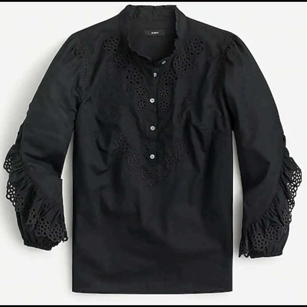 J. crew eyelet ruffle sleeves cotton blouse size XS